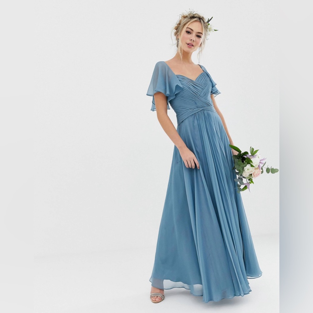 ASOS pleated bodice maxi dress with flutter sleeve